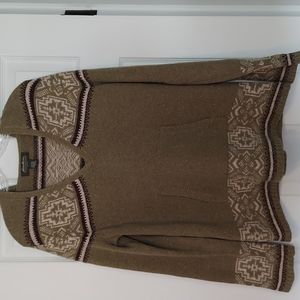 Eddie Bauer, Women's, Pullover Hooded Sweater, Earthy Green w/ brown & cream, La